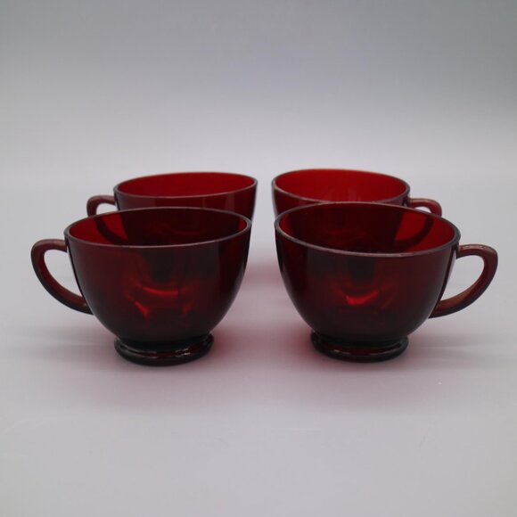 Vintage Circa 1940’s Anchor Hocking Royal Ruby Glass Tea Cups (Set of 4) - Picture 2 of 6